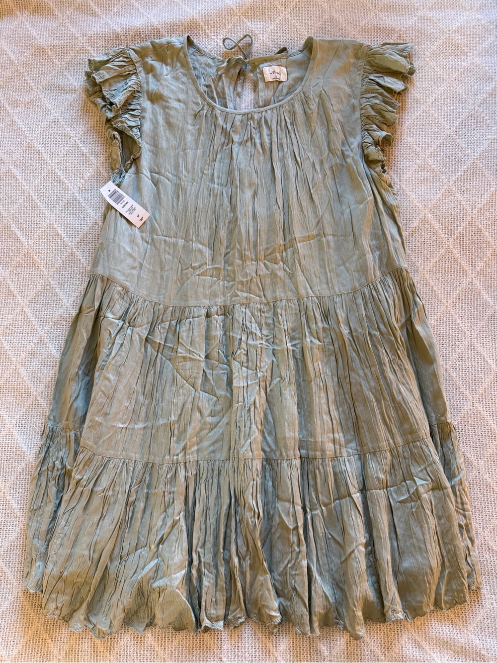 NWT Aritzia Wilfred Sidonie Tiered Babydoll Mini Dress Sage Green Ruffle Size